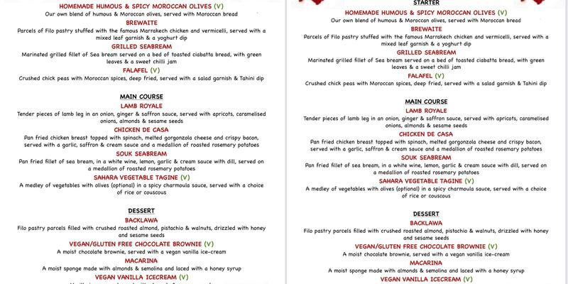 Marrakech Avenue Menu