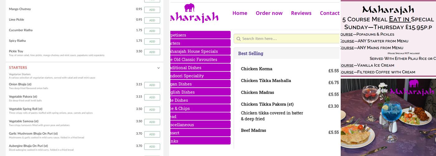 Maharajah Restaurant Menu
