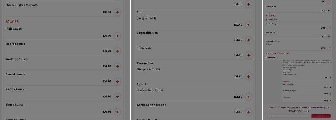 Bill Quay Tandoori Menu