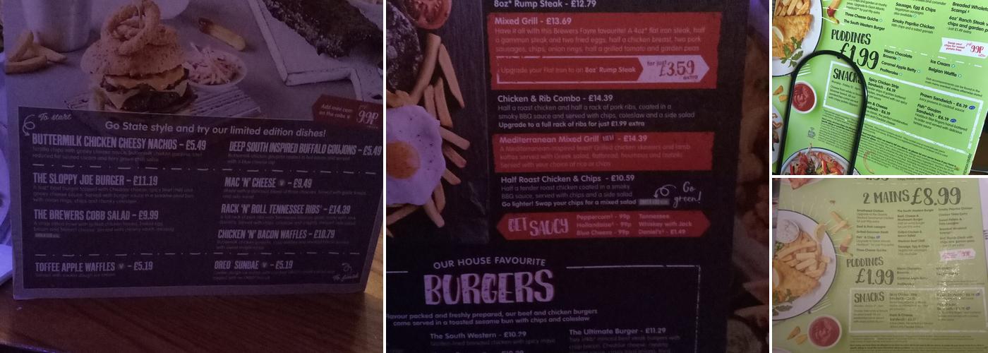 Orbital Brewers Fayre Menu