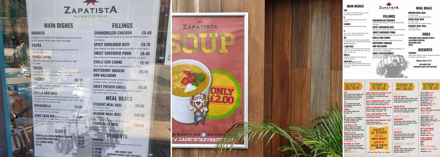 Zapatista Burrito Bar Menu