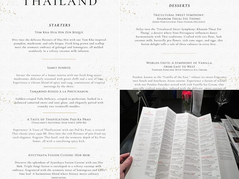 Mantra Thai Dining Restaurant Menu