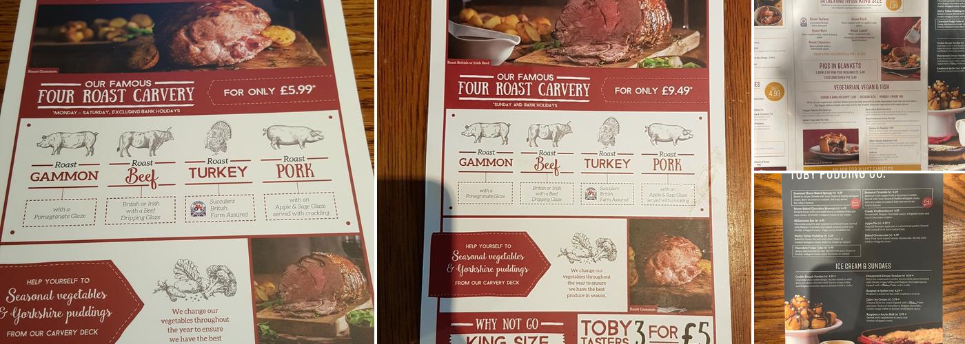 Toby Carvery Middlesbrough Menu