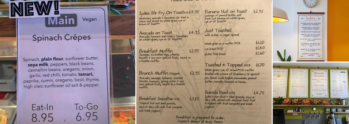 Iydea Vegetarian Kitchen Menu