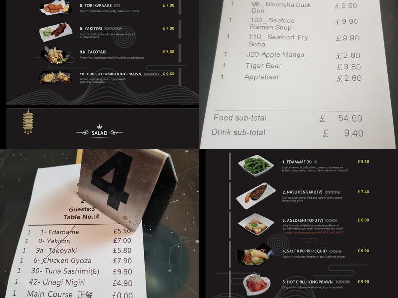 MoonSha Japanese Bar and Restaurant Menu