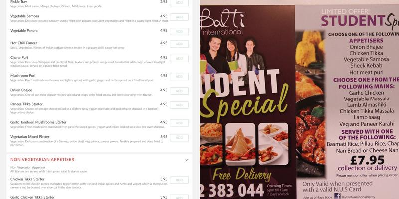 Balti International Menu