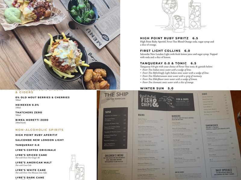 The Ship, Plymouth Menu