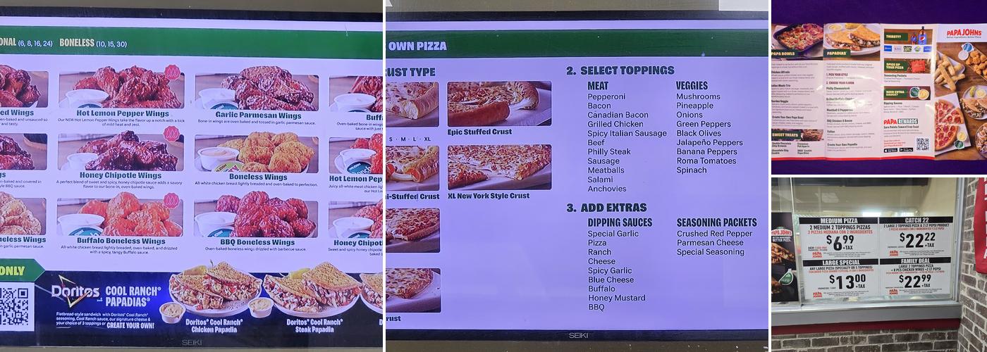 Papa Johns Pizza Menu