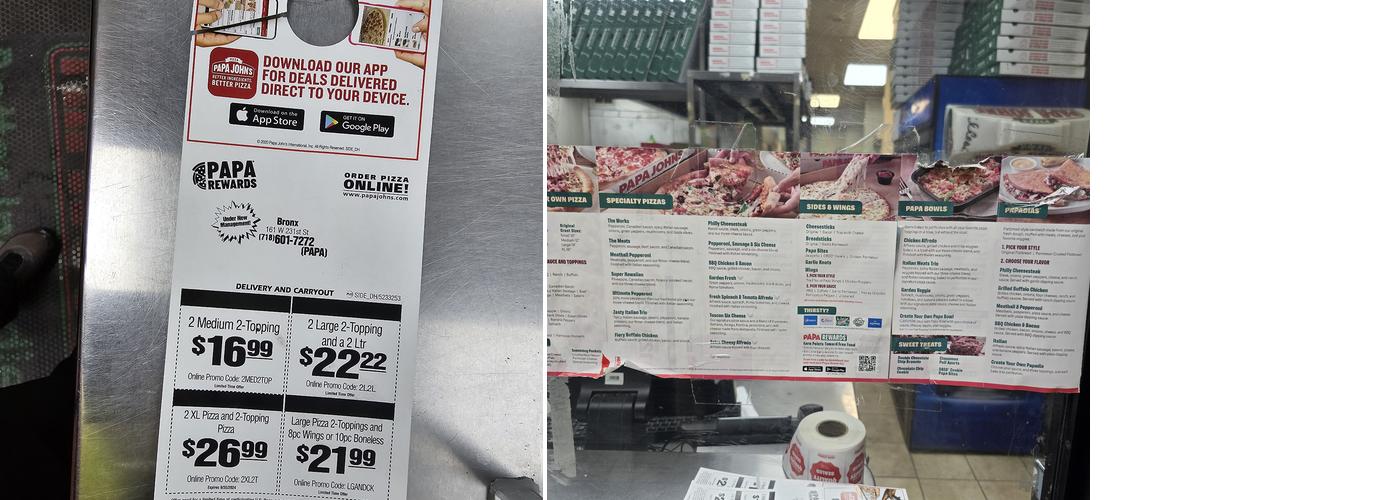 Papa Johns Pizza Menu
