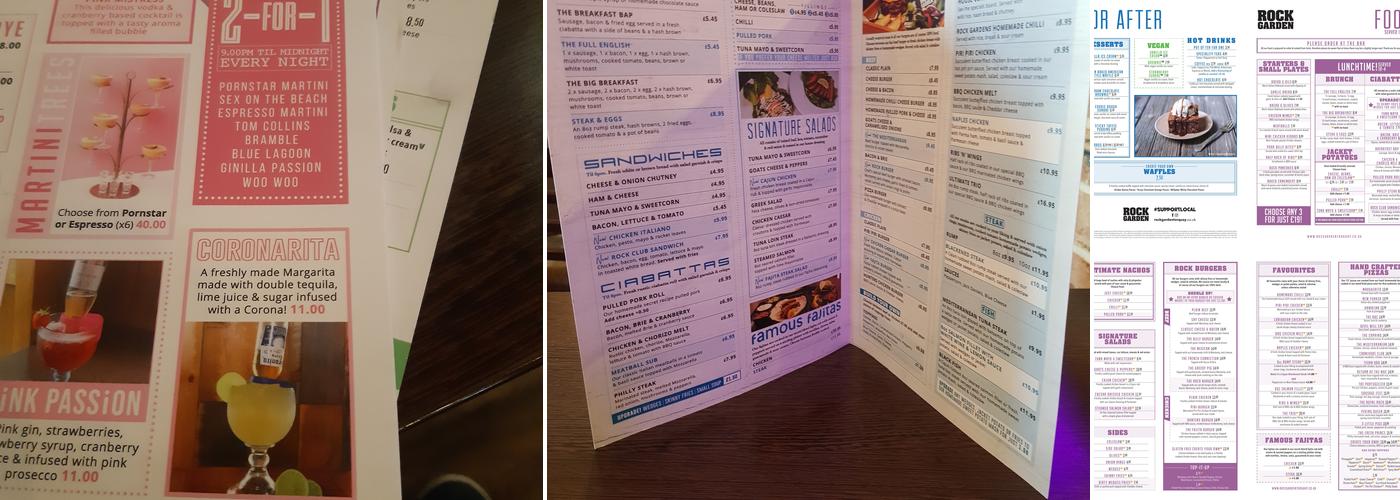 Rock Garden Cafe Bar Menu