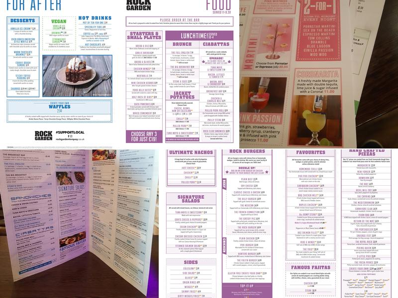 Rock Garden Cafe Bar Menu