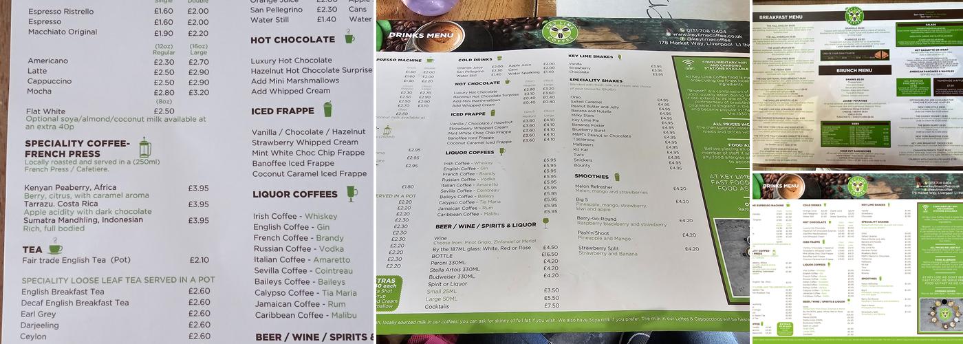 Key Lime Coffee Menu