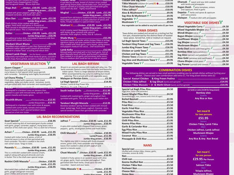 Lal Bagh Menu