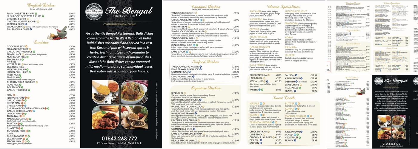 The Bengal - Indian Restaurant and Takeaway Lichfield Menu