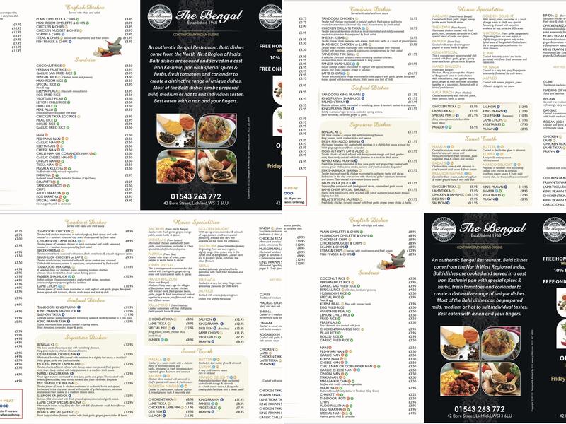 The Bengal - Indian Restaurant and Takeaway Lichfield Menu