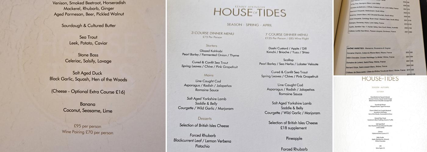 House of Tides Menu