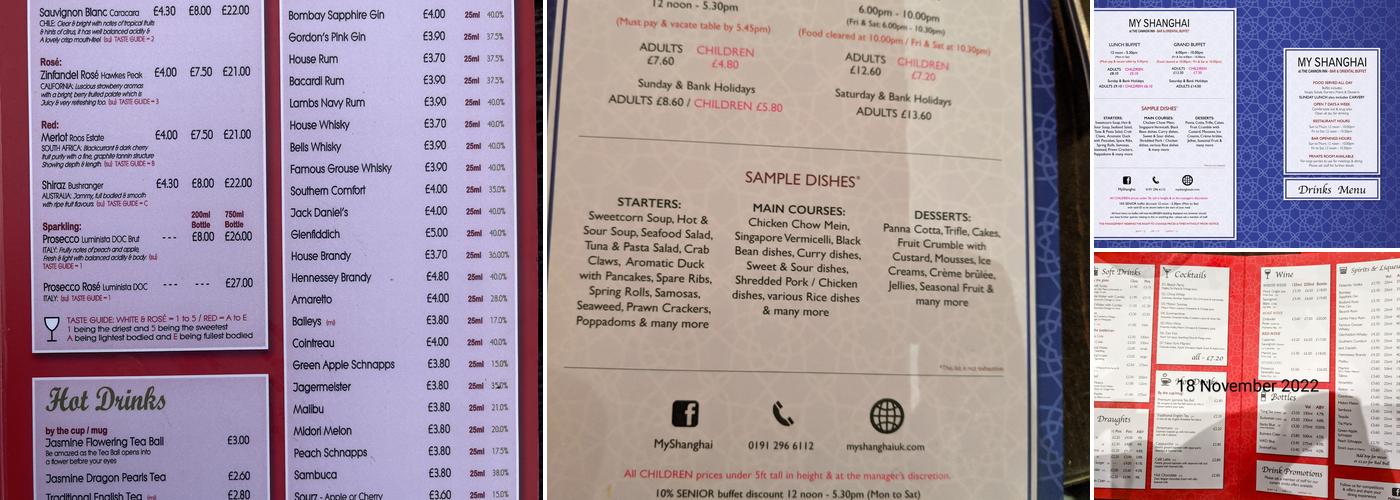 My Shanghai Bar & Oriental Buffet Menu