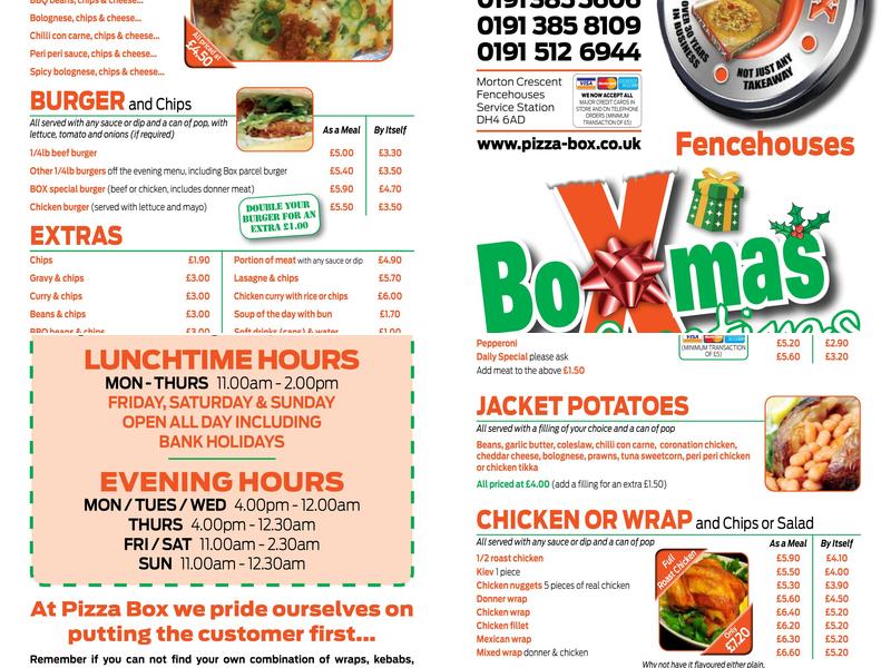 Pizza Box Shiney Row Menu