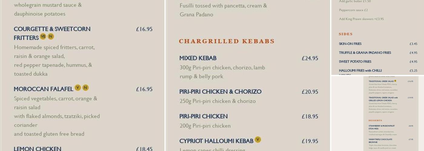 Ego at The Bull's Head, Horbury Menu