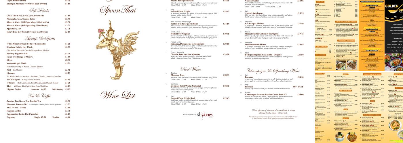 Golden Spoon Thai Restaurant Menu