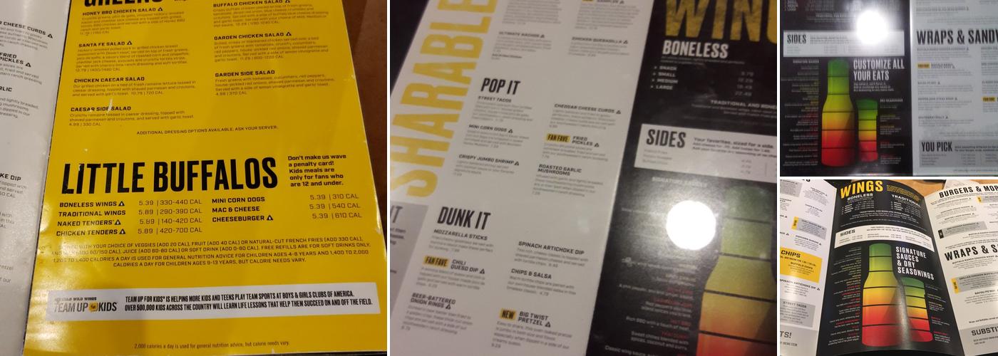 Buffalo Wild Wings Menu