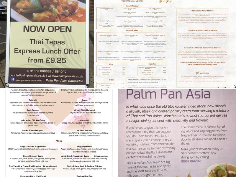 Palm Pan Asia Restaurant Menu