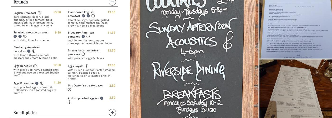 The Bishop on the Bridge, Winchester Menu