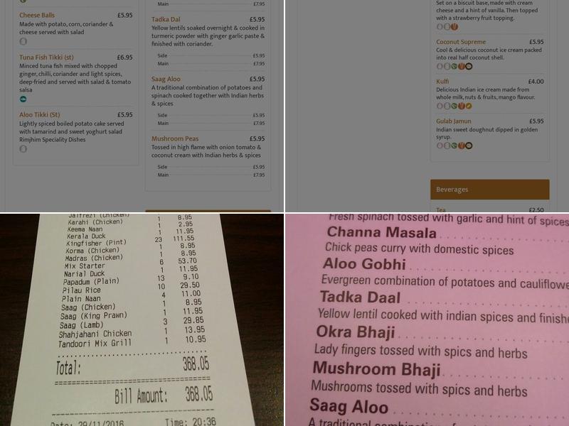 Rimjhim Indian Restaurant Menu