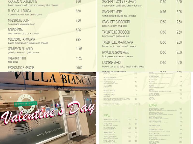 Villa Bianca Menu