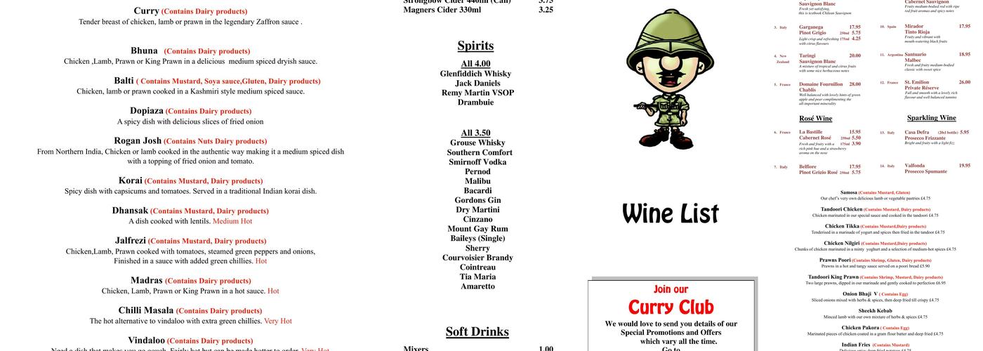 Popadoms Indian Menu