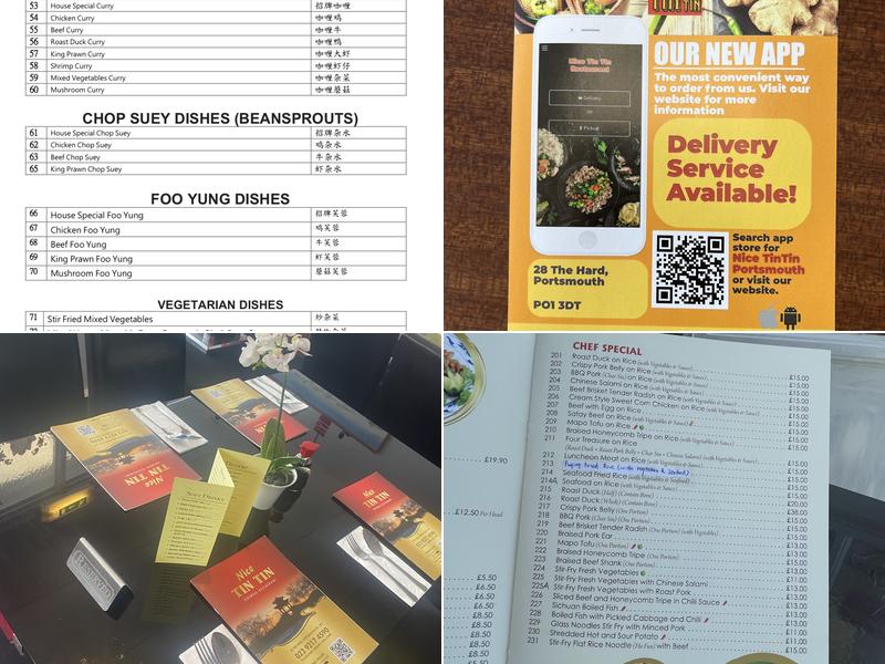 Nice Tin Tin Chinese Restaurant Menu