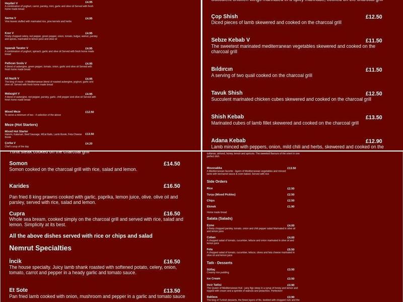 Nemrut Restaurant Menu