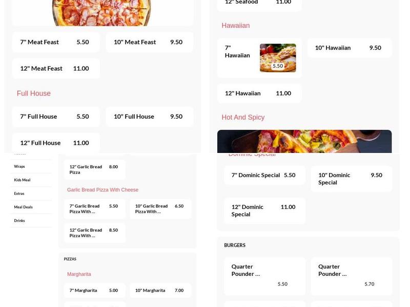 Dominic Pizza And Kebab Menu