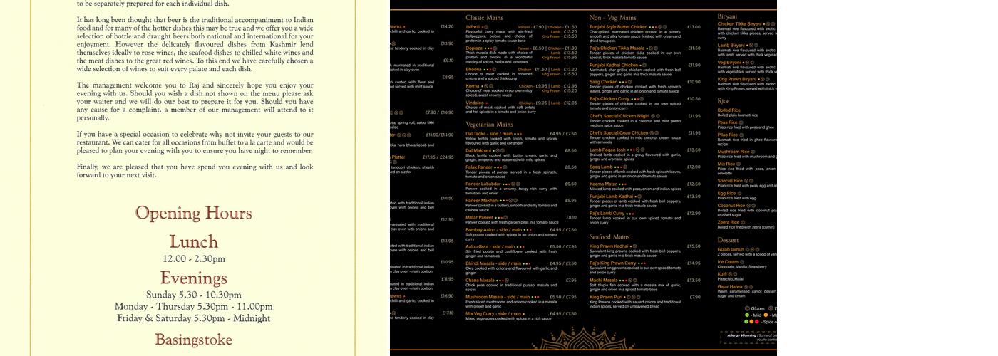 Raj Of Black Dam Menu