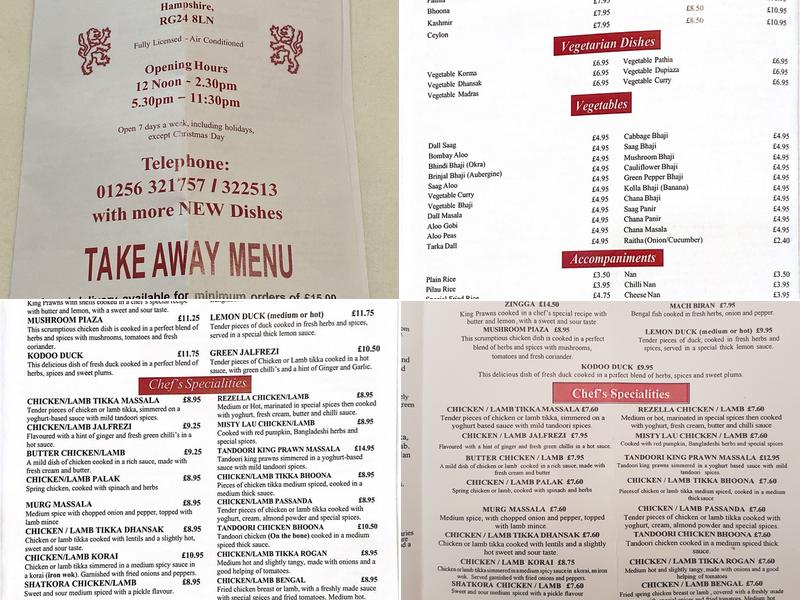 Chineham Indian Cuisine Menu