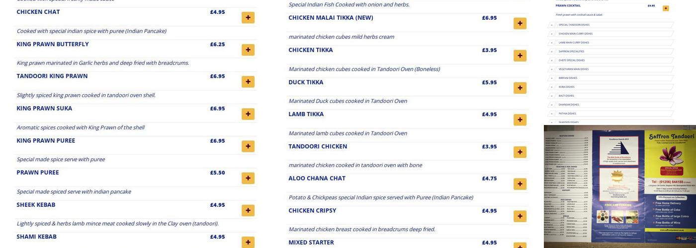 Saffron Tandoori Menu