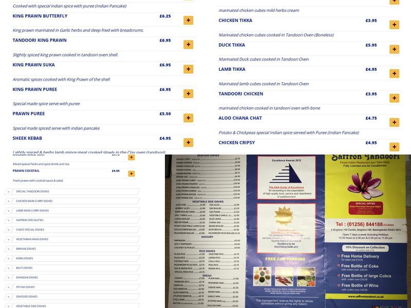 Saffron Tandoori Menu
