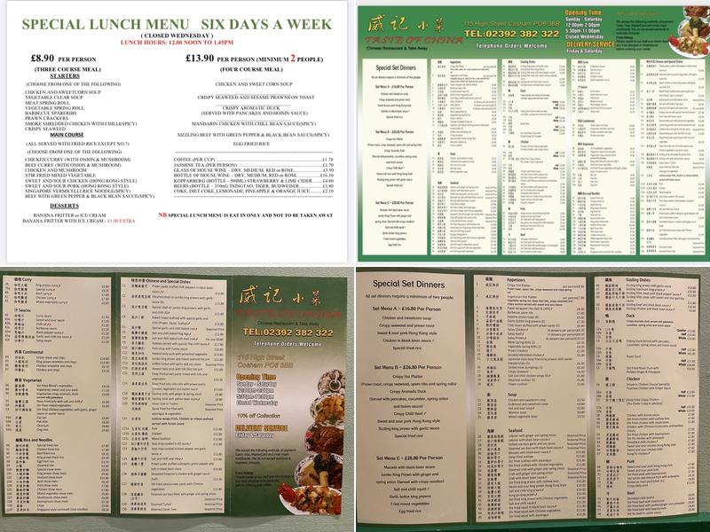 The Taste Of China Menu