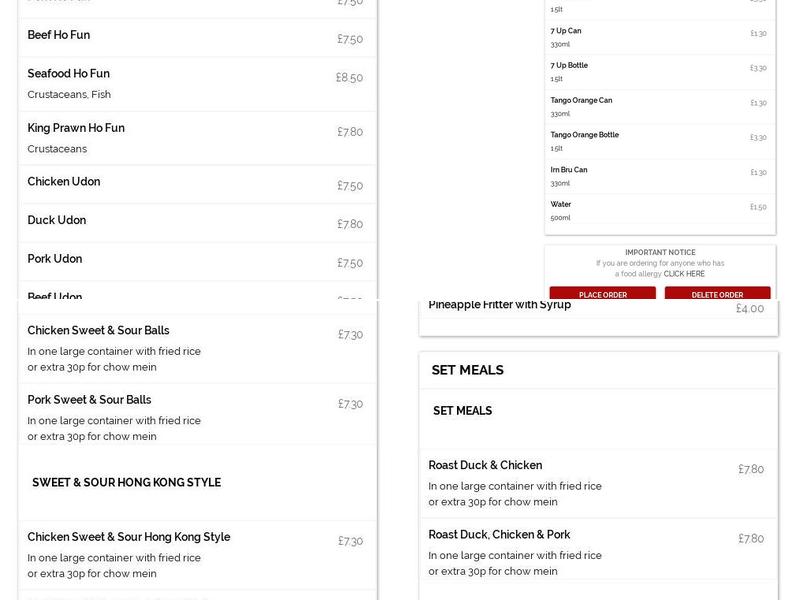 Kings House Chinese Menu