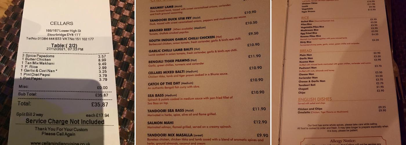 Cellars Cuisine Menu