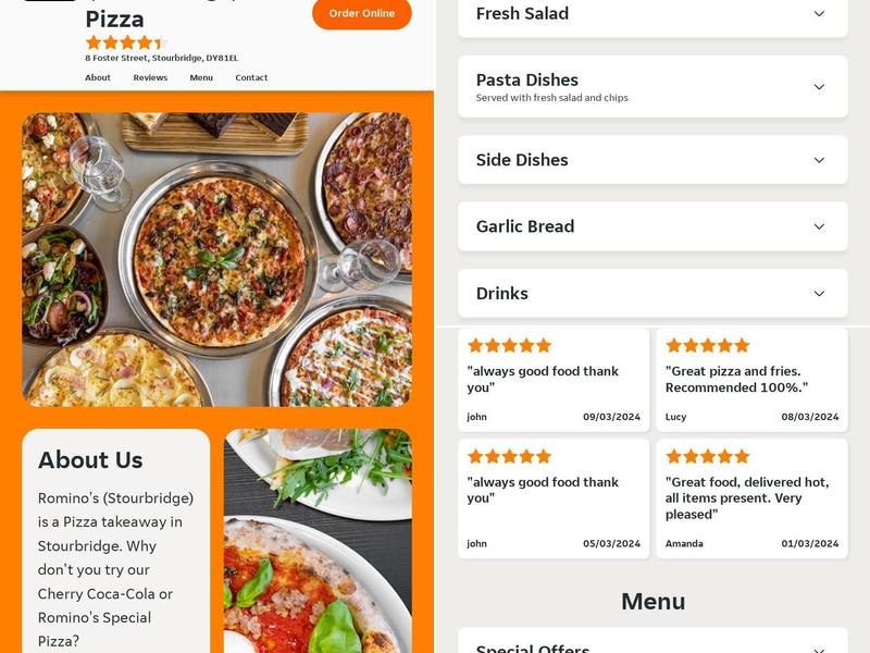 Romino's Pizzas Menu