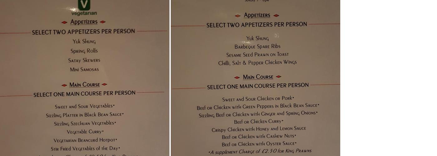 Rainbow Palace Menu