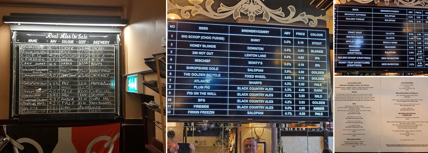 The Black Country Arms Menu