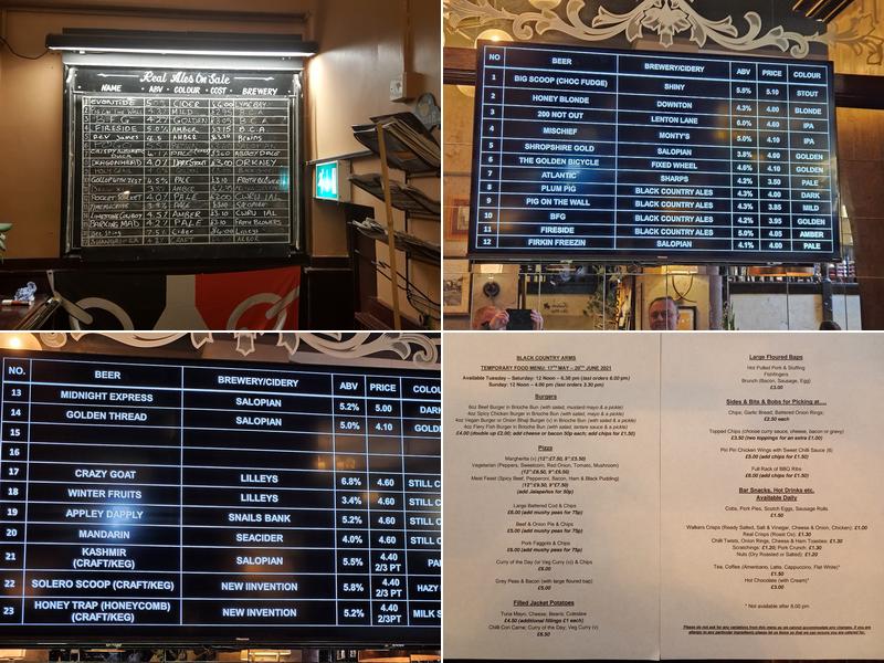 The Black Country Arms Menu