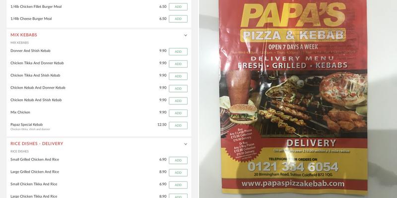 Papa's Pizza And Kebab Menu