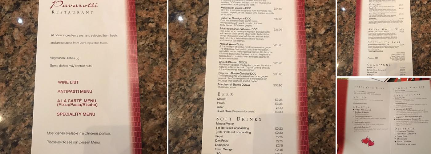 Pavarotti Restaurant Menu