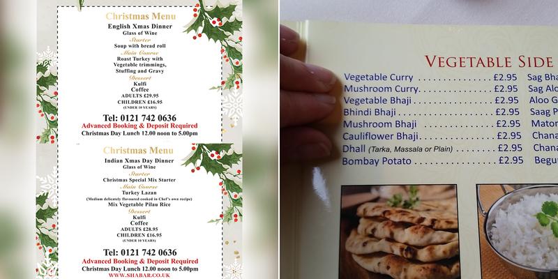 Shabar Balti Restaurant Menu