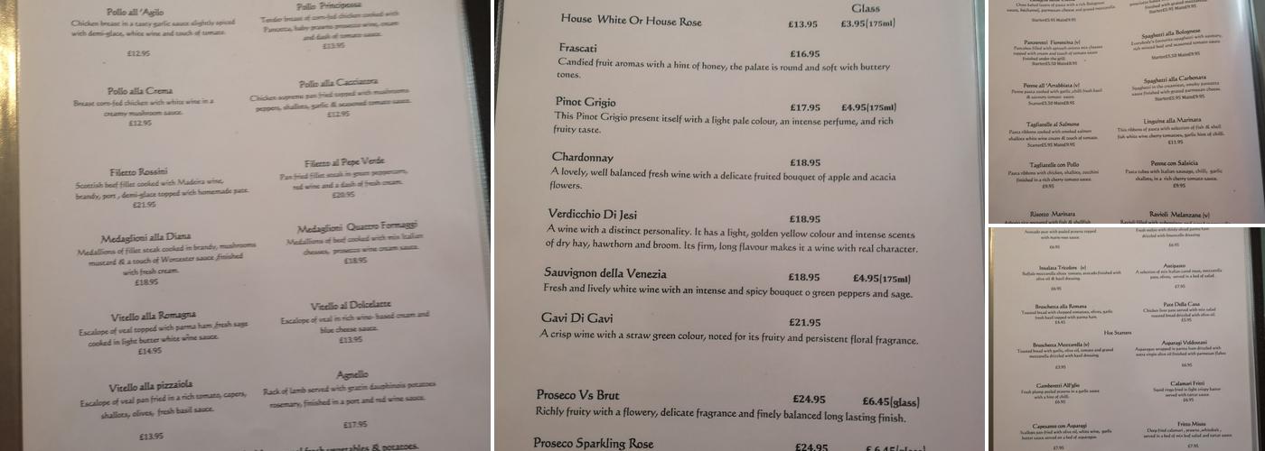 Rosso e Nero Menu