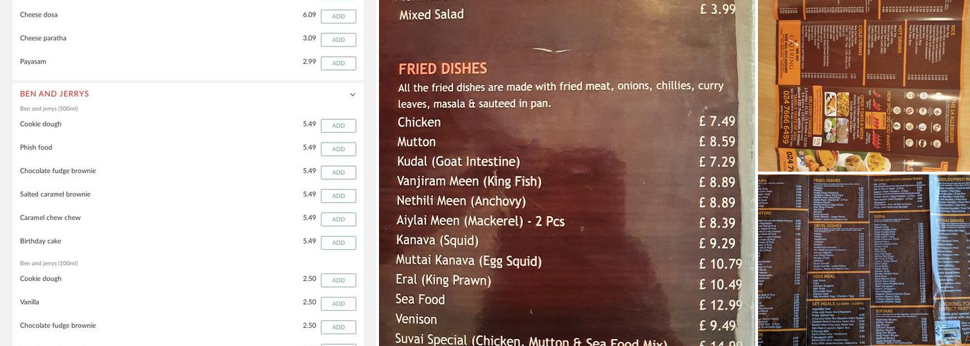 Tamil's Taste of Asia Menu