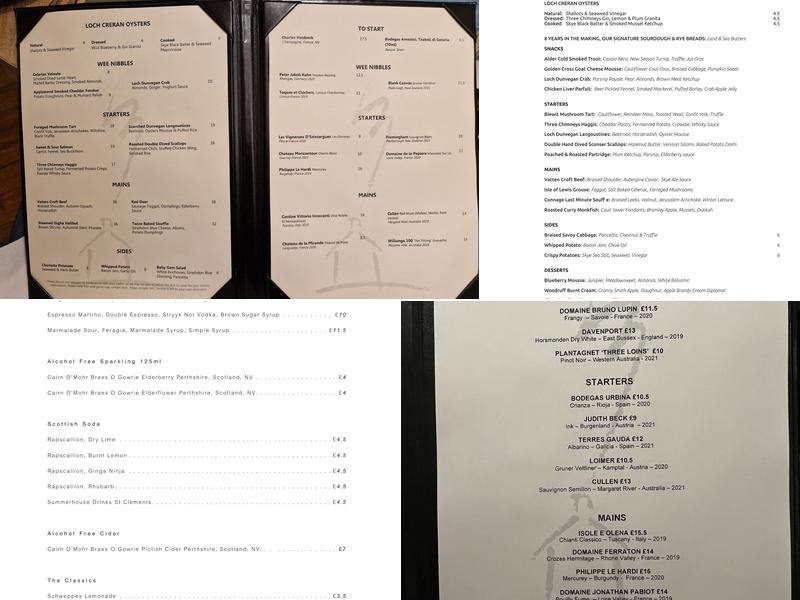 The Three Chimneys and The House Over-by Menu